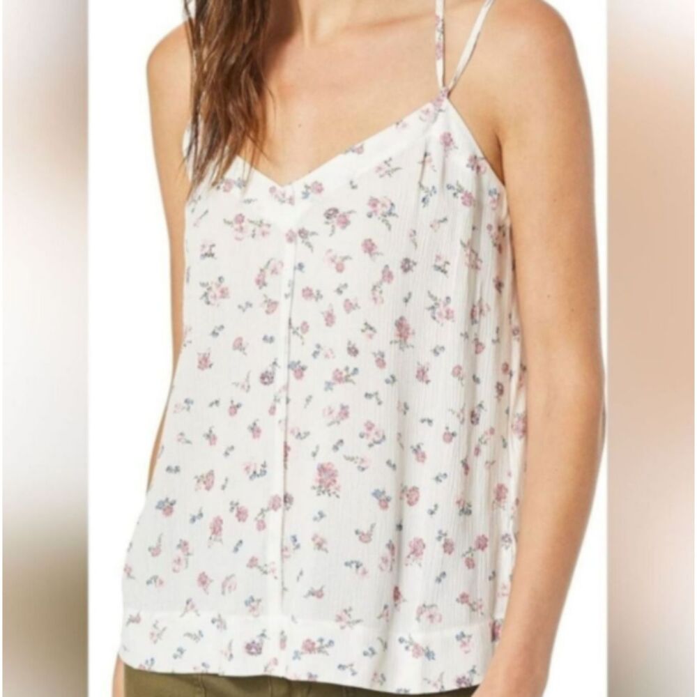 AG Adriano Goldschmied Maggie Top White Floral Crinkle Tank Medium